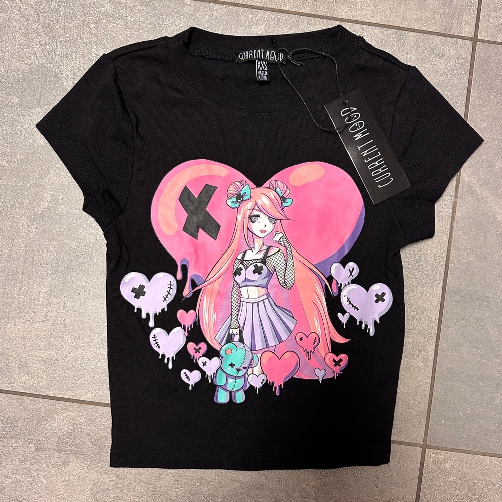 Dolls Kill Current Mood Digital World Anime Graphic Baby Tee Pastel Goth Anime